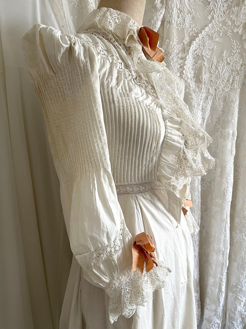 Antique Victorian Lace Trimmed Ribbon Bow Dress Etsy