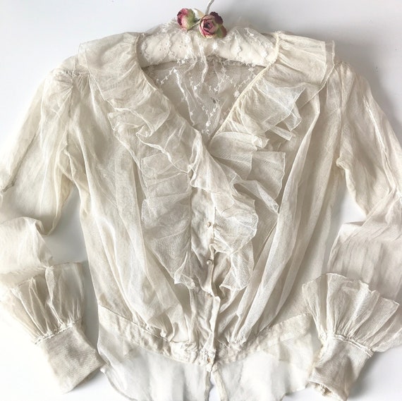 Antique Parisian Tulle Ruffle Collar Blouse