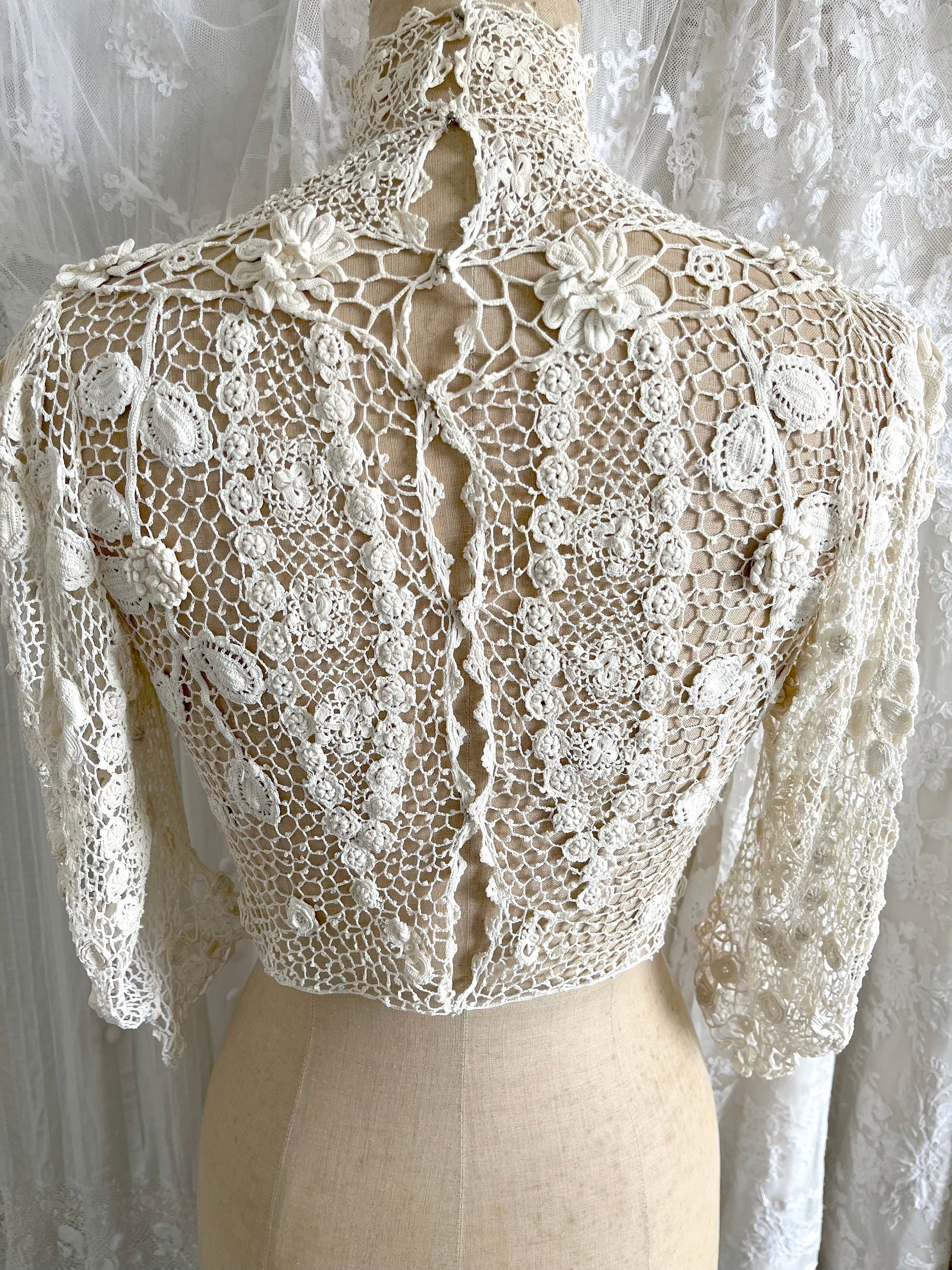 Antique Irish Crochet Lace Cropped Sleeve Blouse - Etsy