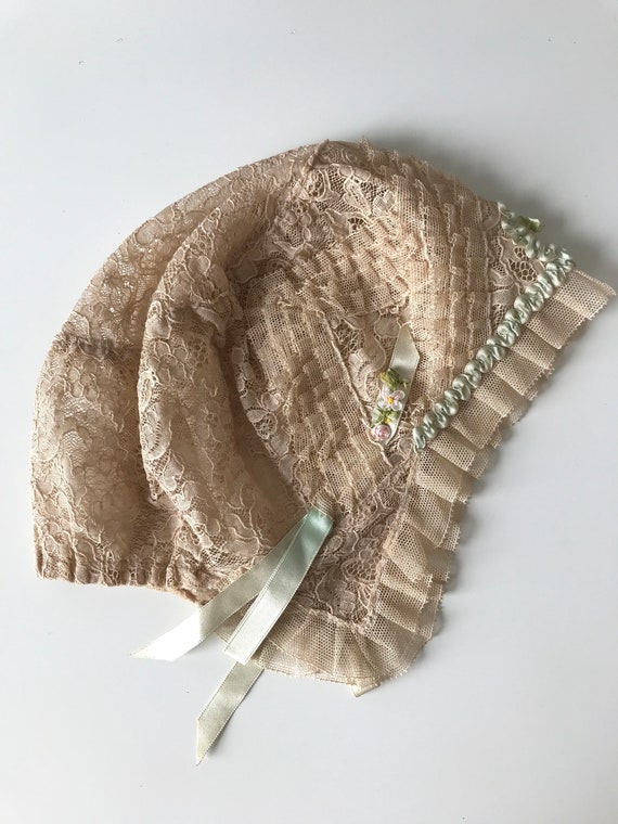 Vintage Boudoir 1920s 1930s Lace Bonnet - image 5