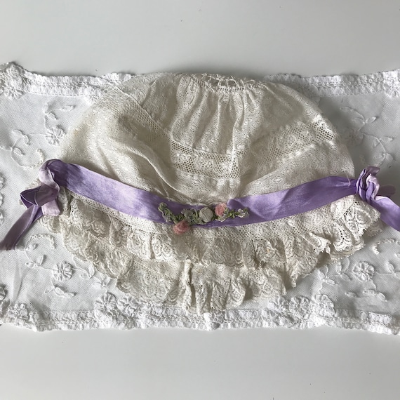 Antique Edwardian Lace Ribbon Bonnet - image 3