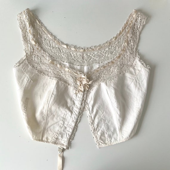 Antique Bodice W/ Silk Ribbon Rosette. Corset Cover Bust