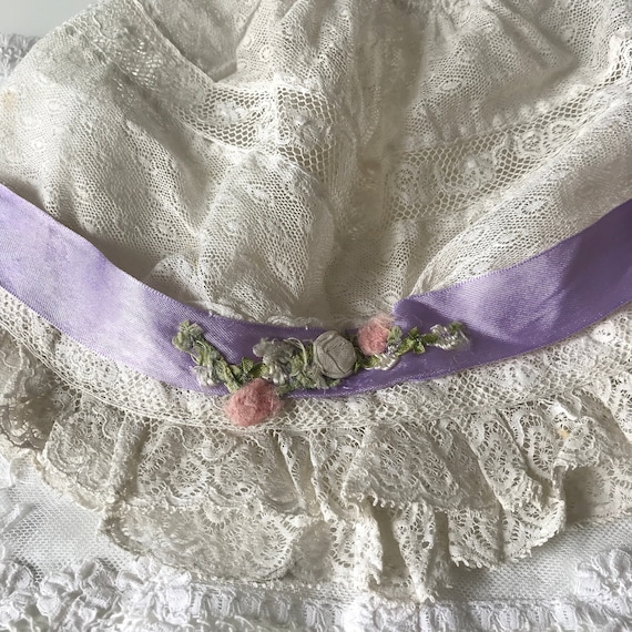 Antique Edwardian Lace Ribbon Bonnet - image 1