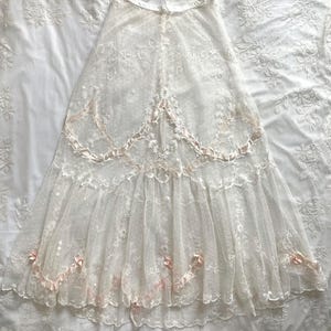 Rare Antique Tambour Lace Top & Skirt Pink Ribbon Dress Set