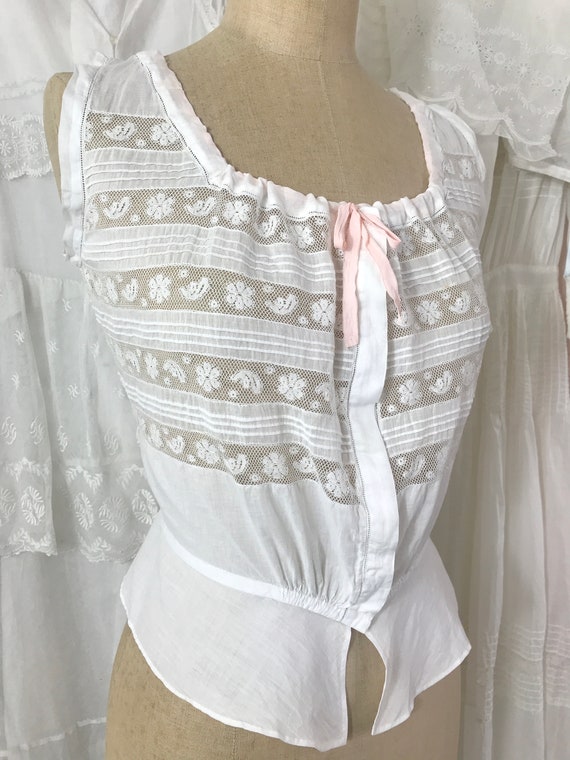 Antique Panelled Valenciennes Lace Corset Cover