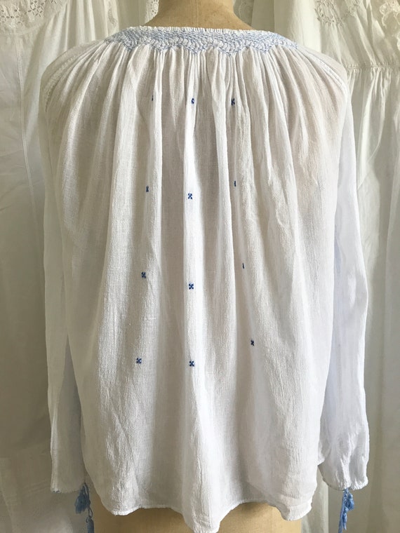 Vintage 1970s Romanian Blue Embroidered Blouse - image 8