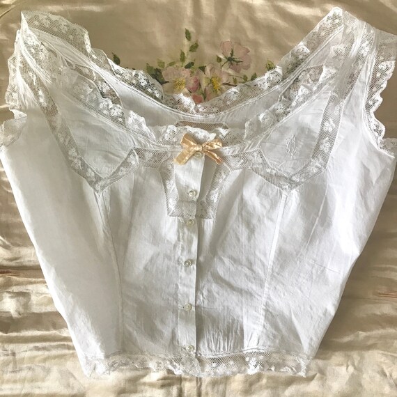 Antique Lace Trim Ruffle Corset Cover XXS