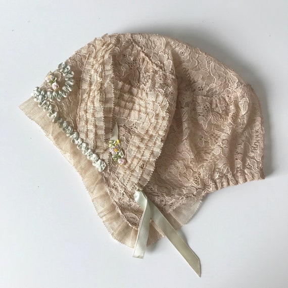 Vintage Boudoir 1920s 1930s Lace Bonnet - image 2