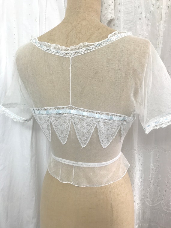 Antique Edwardian Tulle Lace Corset Cover Camisole - image 9