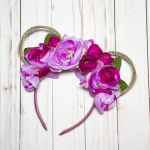 Floral Minnie Mouse Ears, Floral Mickey Ears, Minnie ears floral, Dearest Ears Purple, Minnie ears with flowers, flower and garden festival