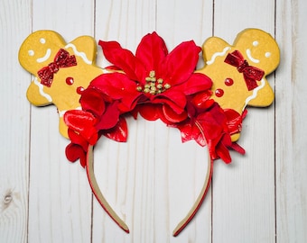 Christmas Minnie Ears Headband, Gingerbread Man, Holiday Floral Mickey Disney Ears