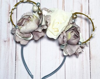 Floral Minnie Mouse Ears, Disney Wedding Ears Headband, Floral Mickey Ears adult, Epcot Ears, Dearest Ears Bridal gift, disney bachelorette