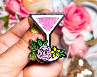 La Vie En Rose Glitter Enamel Pin, Food and Wine Festival Disney, Flower Garden Drink Pin