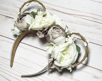 Floral Minnie Mouse Ears, Disney Wedding Ears, Floral Mickey Ears, Epcot Ears, Wire Mouse Ears, Dearest Ears Grey Kiss Bridal minnie Ears