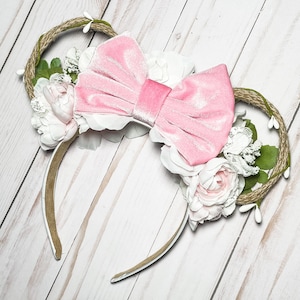 Floral Minnie Mouse Ears Headband, Flower and Garden Mickey Ears, Dearest La Vie En Rose Ears, Minnie ears with flowers headband for adult