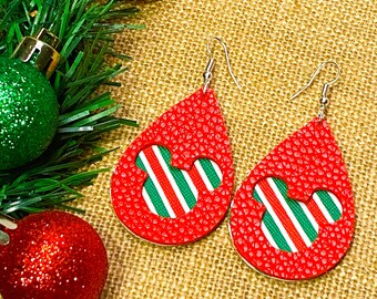 Handmade Faux Leather Christmas Earrings, Mickey Mouse Accessories, Disney Earrings