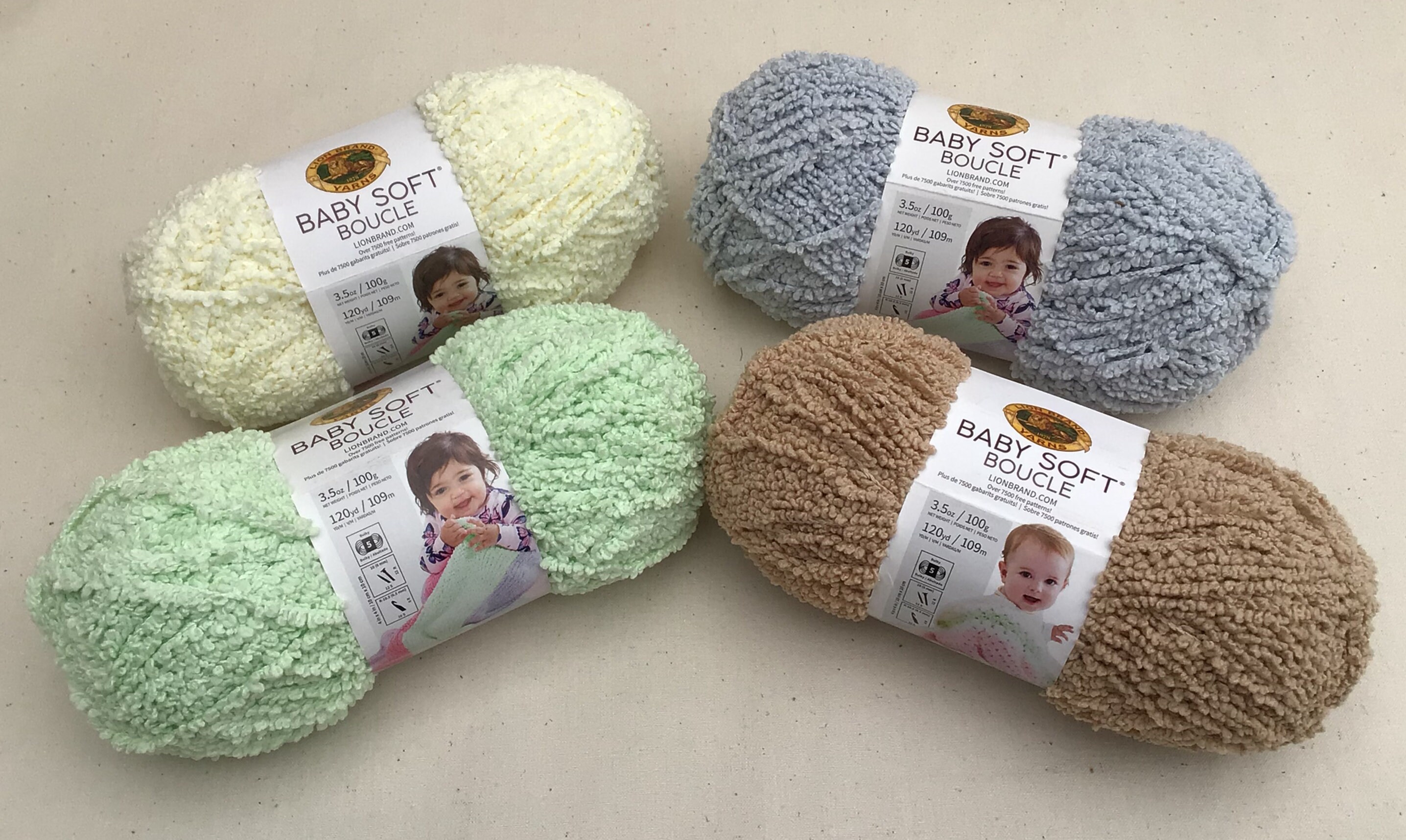 Lion Brand Yarn Baby Soft Boucle , Lemonade, Cloud, Tan, Sprout, 3.5 Ounce,  120 Yards, Incredibly Soft Baby Yarn, Rattles, Bears, Giraffes 