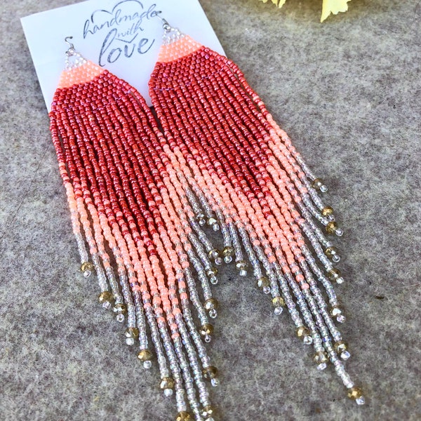 Fringe earrings, bohemian earrings, colorful earrings, beaded jewelryHermoso pendientes estilo Boho