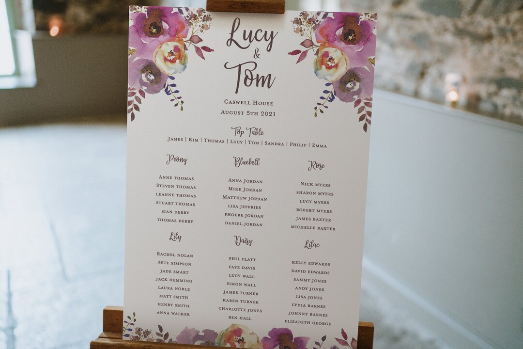 Floral Wedding Table Plan Wedding Seating Chart Wedding Etsy