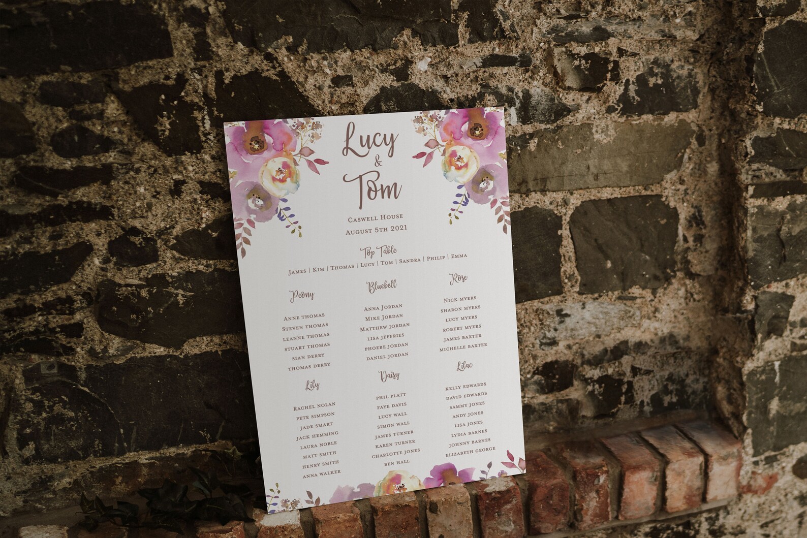 Floral Wedding Table Plan Wedding Seating Chart Wedding Etsy