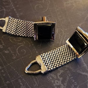 Vintage Black Onyx Silver Cuff Links Unbranded