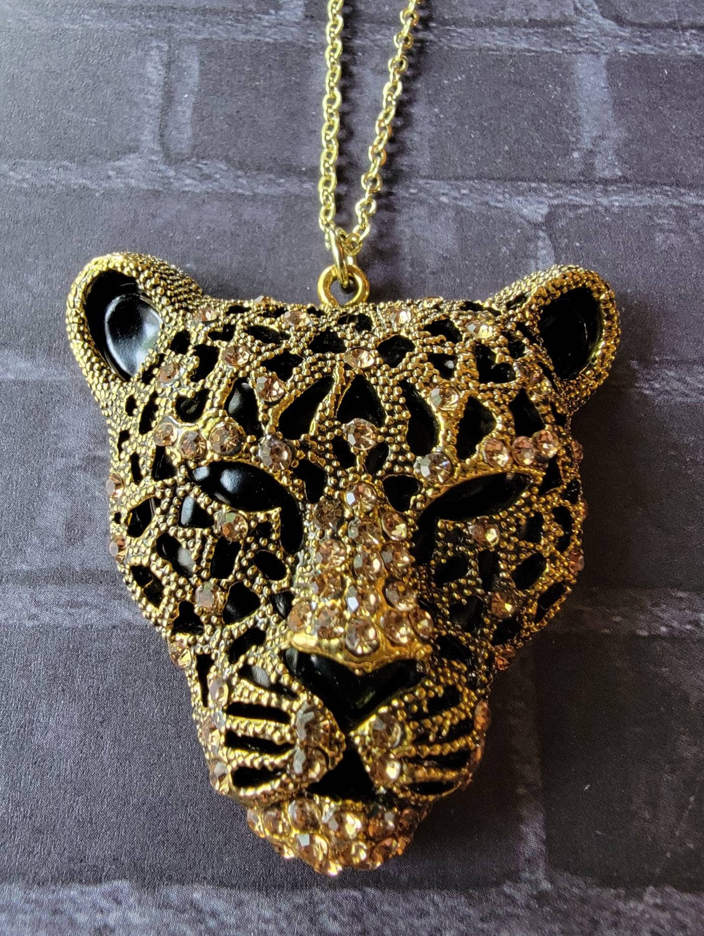14k Gold Plated Jaguar Cougar Cheetah Link Chain Necklace - Etsy 14k Gold Plated Jaguar Cougar Cheetah Link Chain Necklace - Etsy