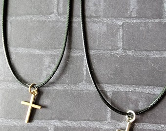 Simple Gold Or Silver Cord Cross Necklace