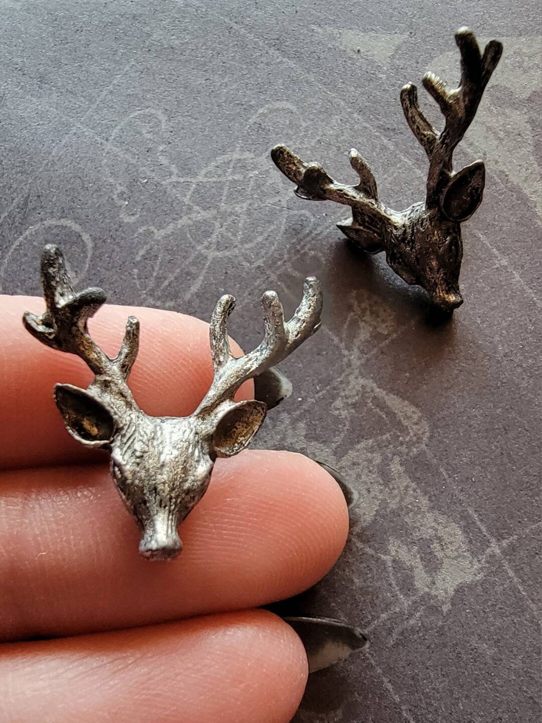 Vintage Stag Buck Deer Pewter Stud Earrings Resale Etsy