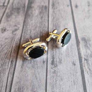 Antique Black Onyx Silver Cuff Links Suit Accessories Resale