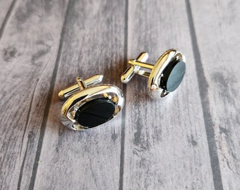 Antique Black Onyx Silver Cuff Links Suit Accessories Resale