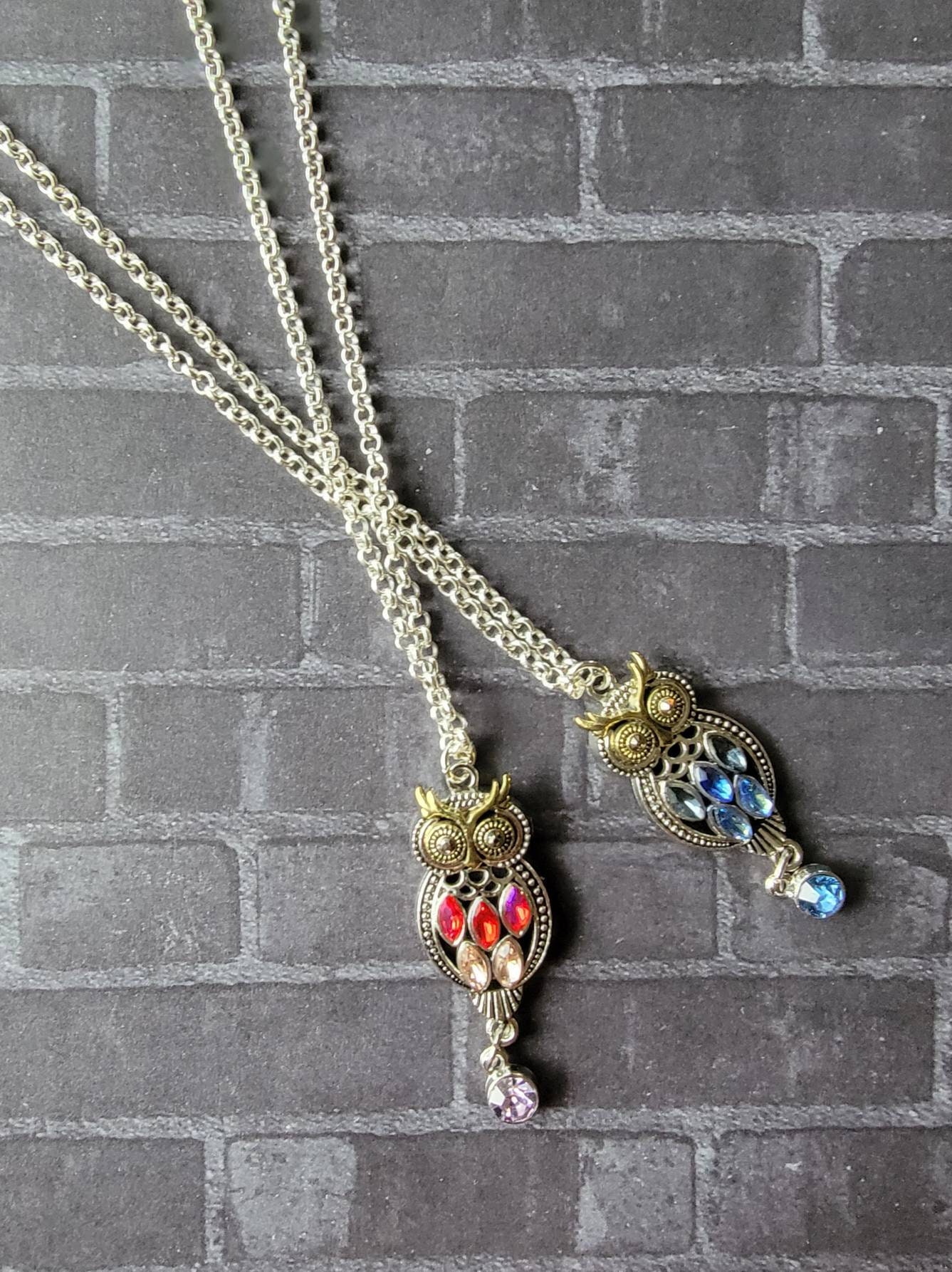 Crystal Owl Silver Pendant Necklace