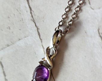 Vintage Natural Amethyst Sterling Silver Chain Necklace Resale