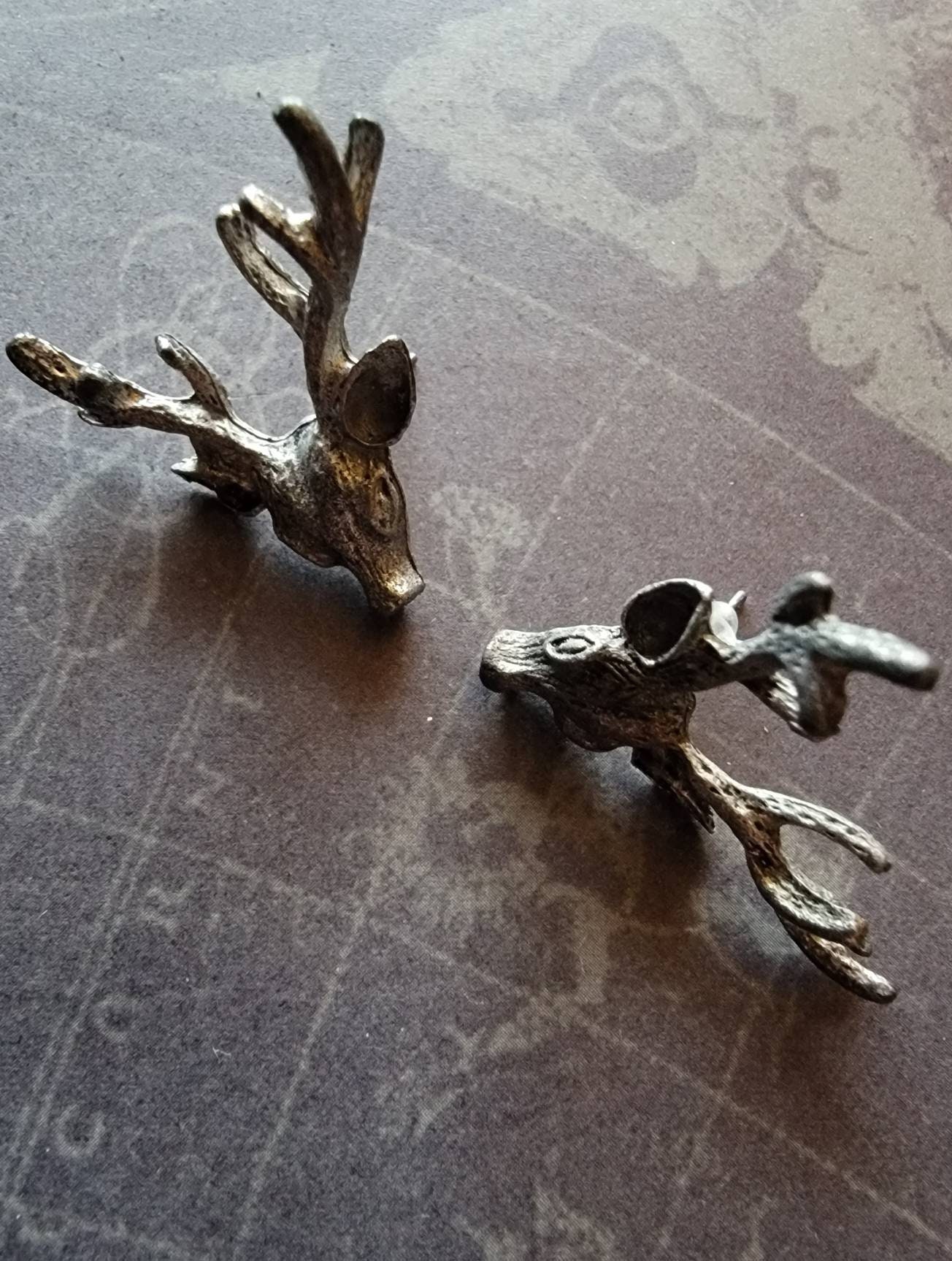 Vintage Stag Buck Deer Pewter Stud Earrings Resale Etsy