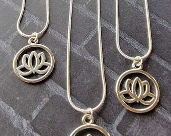 Silver Lotus Flower Pendant Spiritual 925 Sterling Necklace