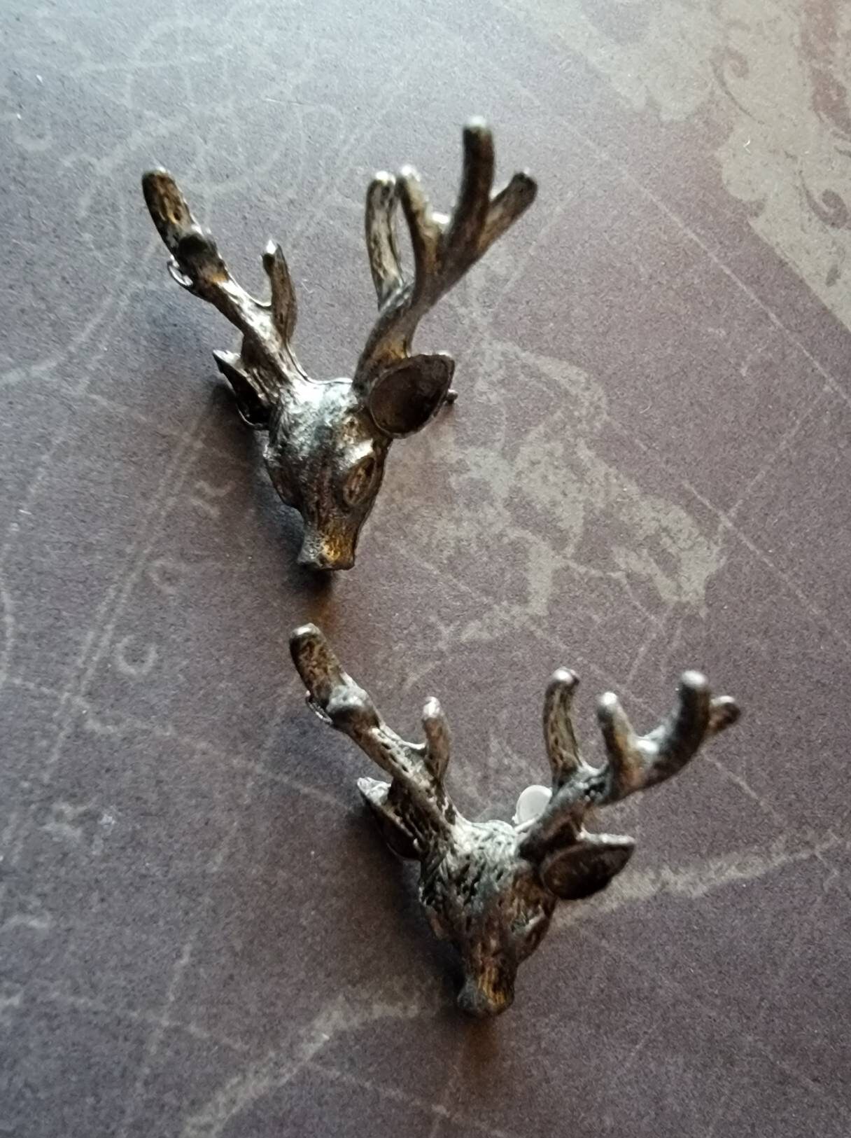 Vintage Stag Buck Deer Pewter Stud Earrings Resale Etsy
