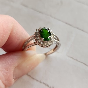Natural Chrome Diopside Oval Cut Diamond Baguettes Sterling Silver Oval Cut Engagement Statement Promise Gemstone Ring Resale