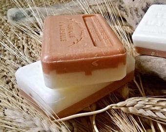 Savon artisanal Cèdre/beurre de karité,Argile rouge. Savon naturel,Savon duo aux huiles essentielles pures,Savon de Provence,Savonnette 125g