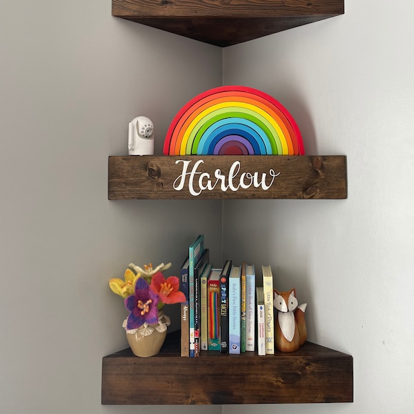 Nursery Shelves, Corner Nursery Bookshelf, Floating corner shelves, Floating nursery shelf