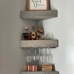 Rustic wood wine rack, Wine rack, corner wine rack, floating wine rack, wall wine rack, corner shelf, kitchen wine rack, wood wine rack, image 6