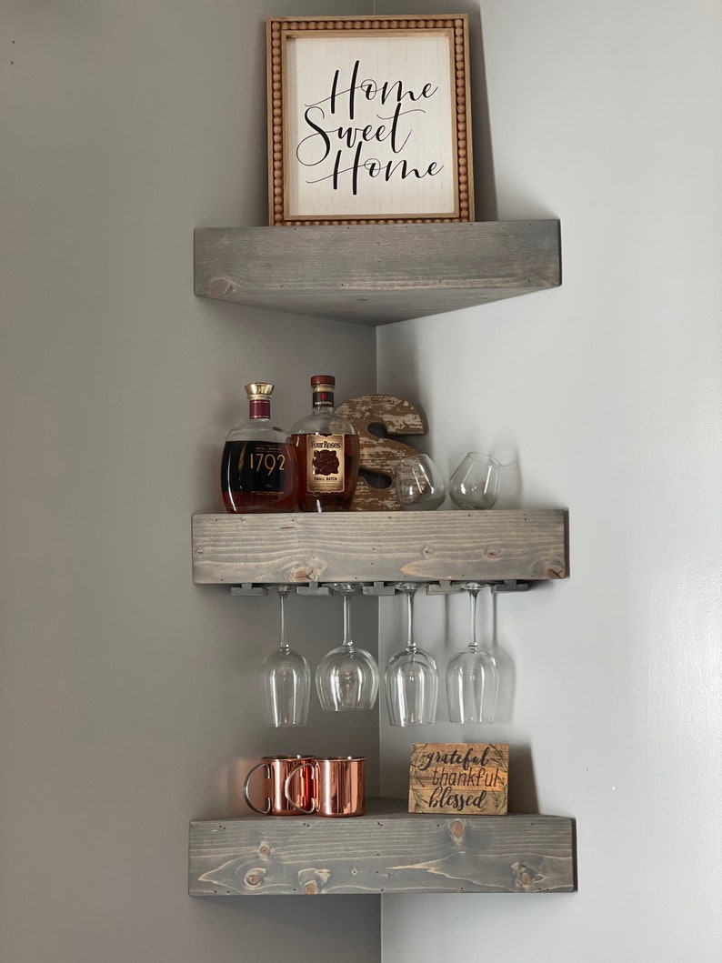 Rustic Wood Wine Rack Wine Rack Corner Wine Rack Floating Etsy