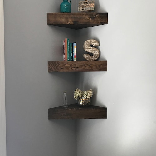 Rustic Corner Floating Shelves: Amish Handcrafted Pine Wood