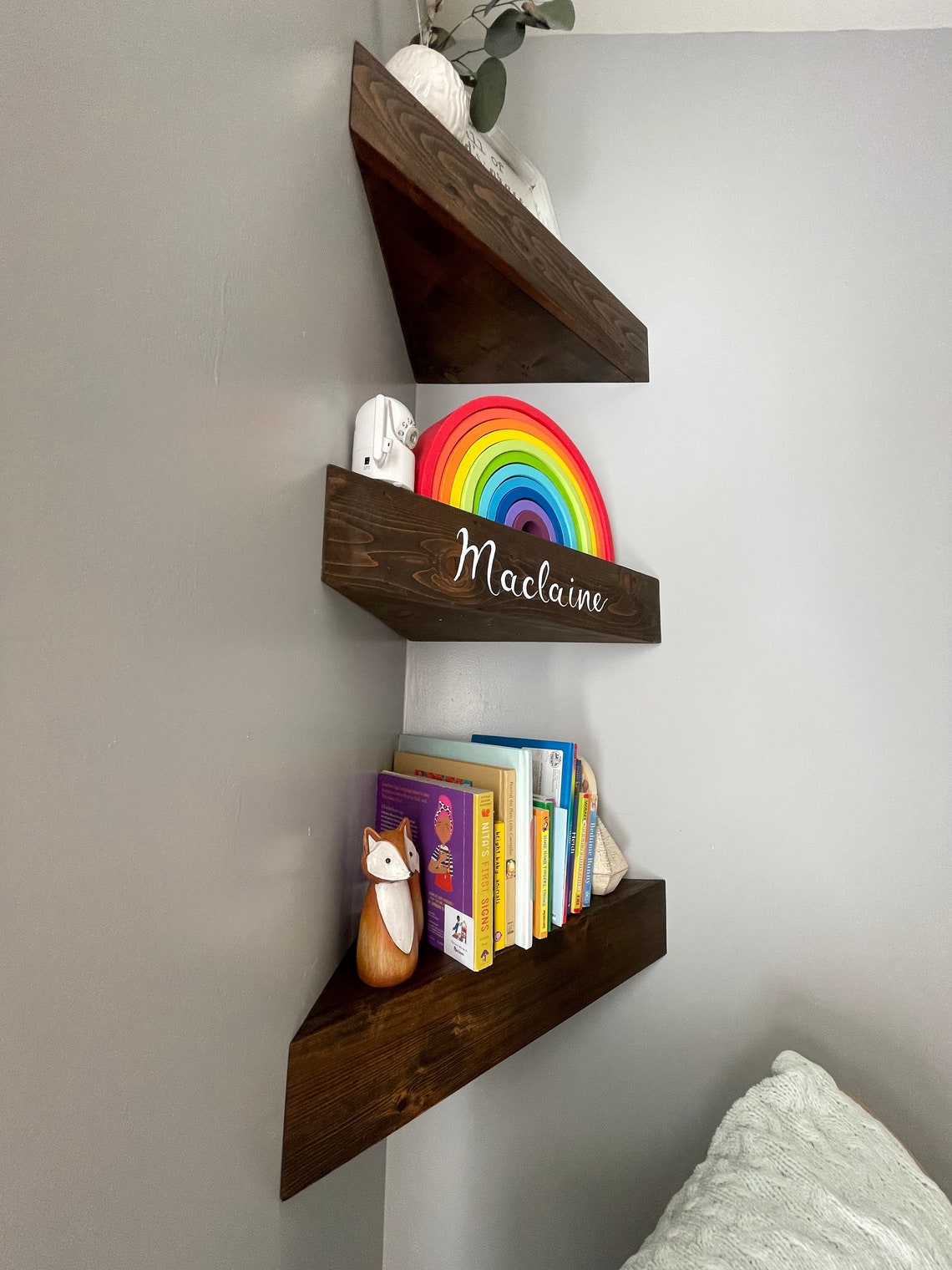 Nursery Shelves Corner Nursery Bookshelf Floating corner Etsy