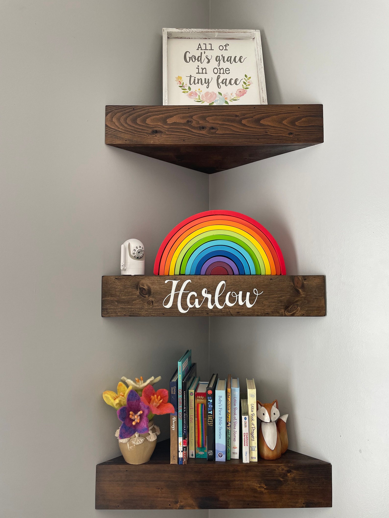 Nursery Shelves, Corner Nursery Bookshelf, Floating Corner Shelves