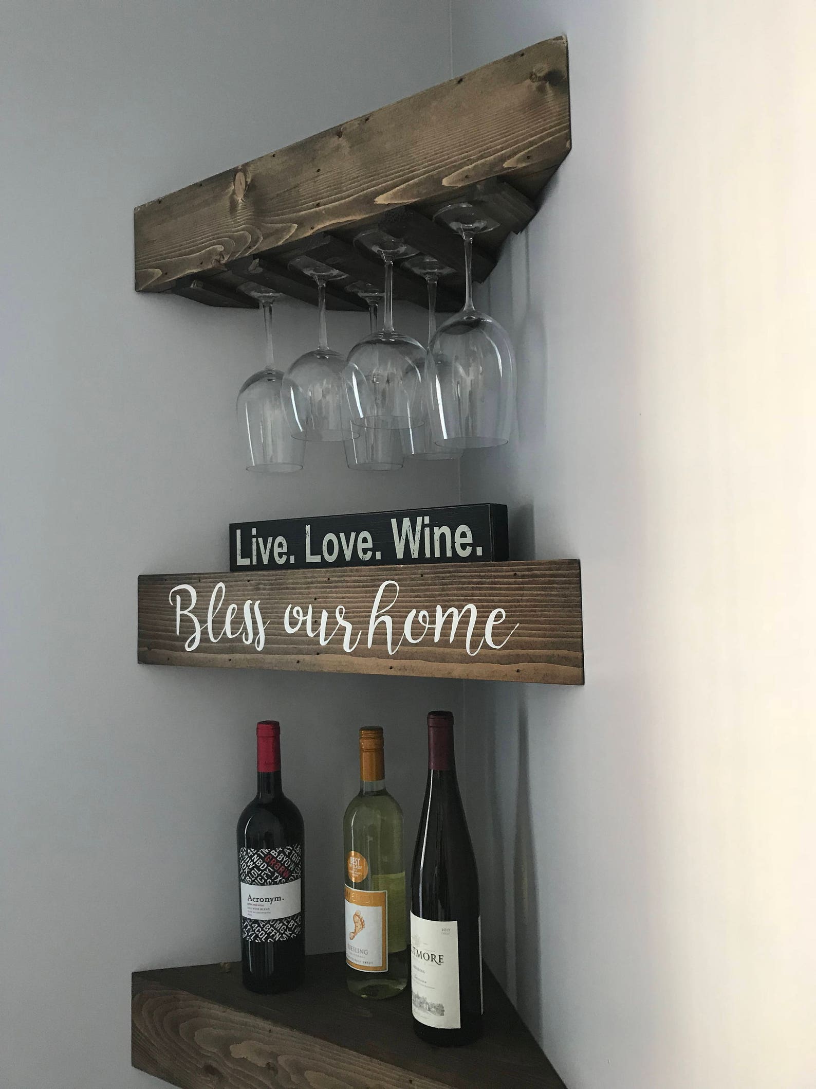 Rustic Wood Wine Rack, Wine Rack, Corner Wine Rack, Floating Wine Rack