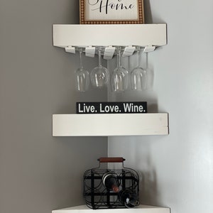 Rustic wood wine rack, Wine rack, corner wine rack, floating wine rack, wall wine rack, corner shelf, kitchen wine rack, wood wine rack, image 9