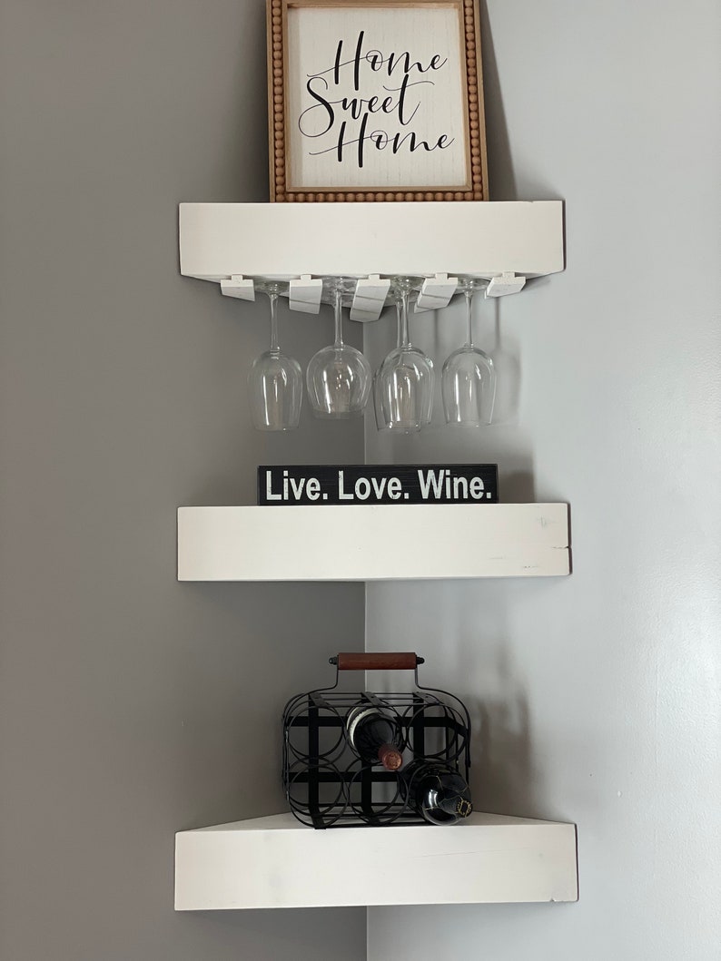 Rustic wood wine rack, Wine rack, corner wine rack, floating wine rack, wall wine rack, corner shelf, kitchen wine rack, wood wine rack, image 9
