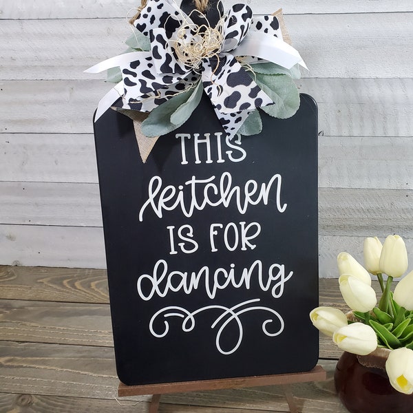 Acacia Wood BLACK Cutting Board / Kitchen Decor / Decorative 9" x 16" Sign / Farmhouse / The Kitchen is for dancing / Black and White