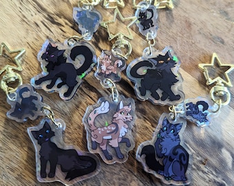 Cute Starry Warrior Cat Charms Keyrings 