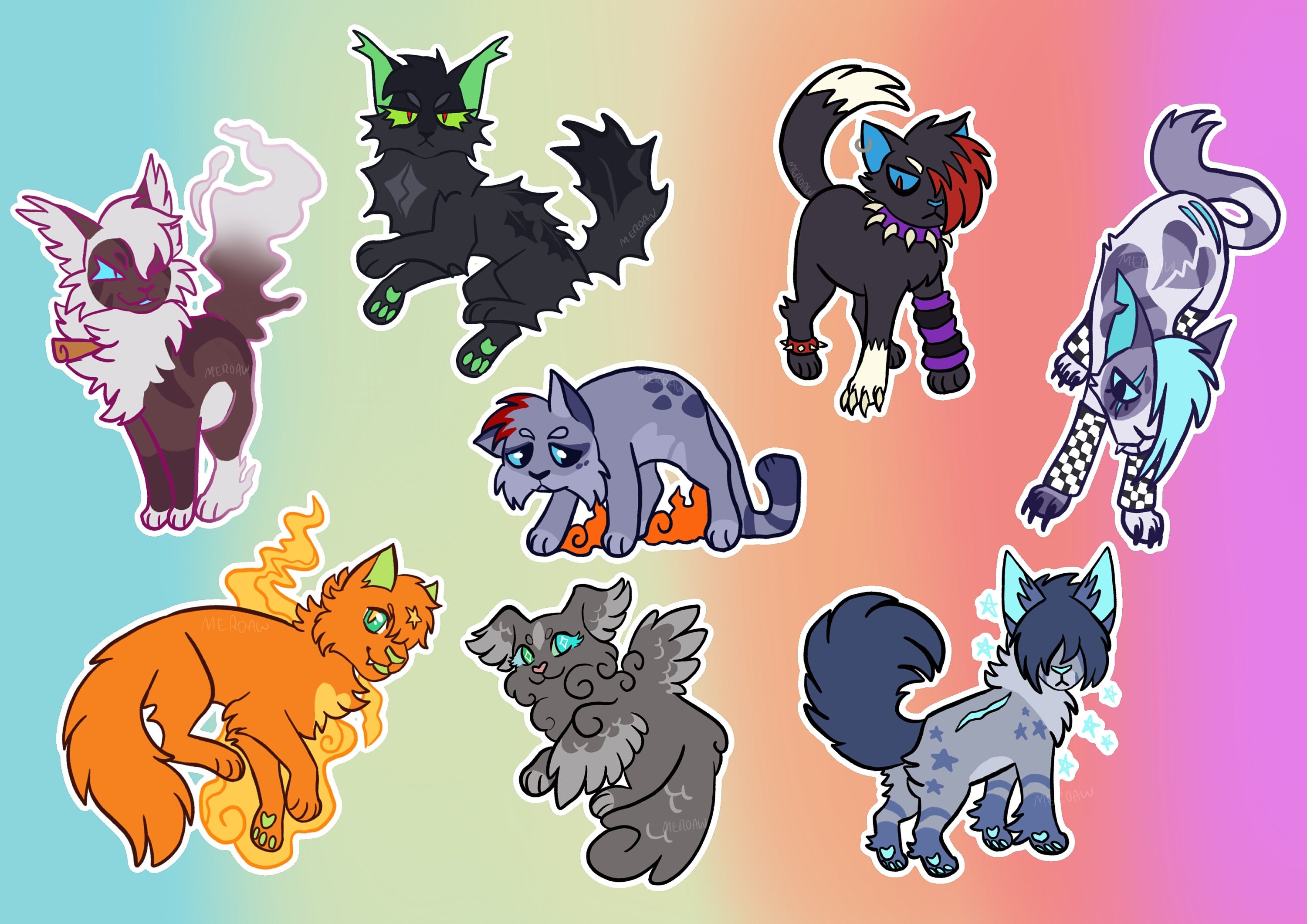 Cute Warrior Cats Sticker Set II Leafpool Jayfeather Hollyleaf