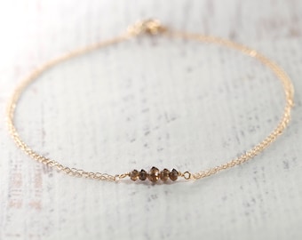 Brown Diamond Double-Chain Bracelet 14k Solid Gold - April birthstone - Delicate bracelet - Dainty bracelet  Minimalist bracelet